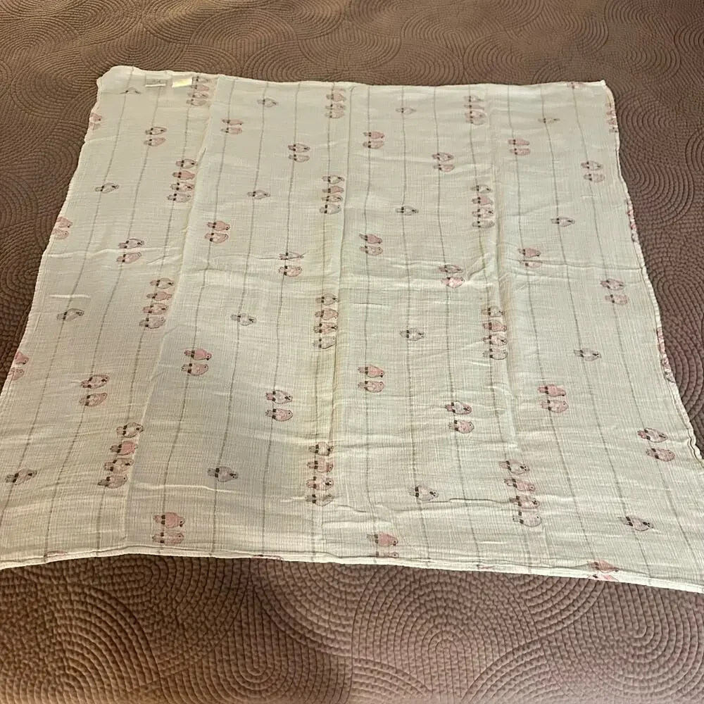 Aden + Anais Set 2 Cotton Muslin White Pink Purple Birds Swaddler Baby Blankets